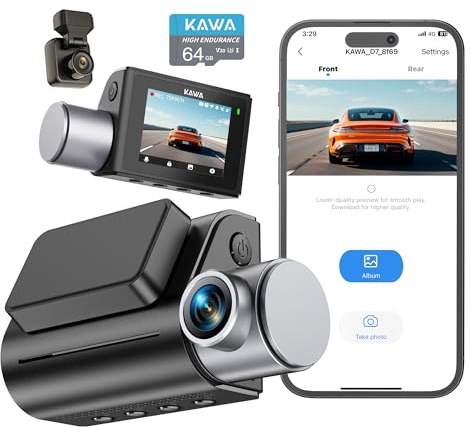 KAWA 4K Dash Cam Front Rear, Voice Control, GPS & Wi-Fi6 Dual Dash Camera
