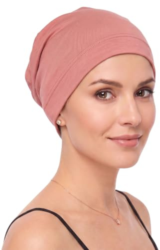 Deresina Bambus Chemo-Kopfbedeckung für Frauen & Männer – Ultra-weiche, atmungsaktive Schlafmütze bei Alopezie & Haarausfall, leichte Beanie für Tag & Nacht (Terracota Rosa - Einheitsgröße)