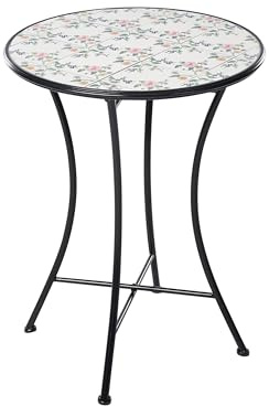 Beliani Bistrotisch Metall schwarz 60 cm mit Mosaik Blumenmuster Vintage Stil Collio