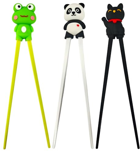 3 Paar Essstäbchenhilfen mit Tierdesign für Anfänger | Ergonomische Form erleichtert den Einstieg, spielerische Motive ideal für Kinder und Einsteiger