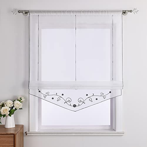 Yujiao Mao Voile Stickerei Bändchenrollo mit Tunnelzug Raffrollos 1er-Pack, Grau,B/H 60/140cm