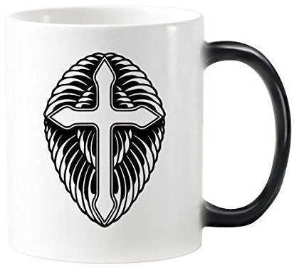 Religion Kultur Christentum Belief Kirche schwarz Heiligen Kreuz Design Art Illustration Muster 'wärmeempfindliche Farbwechsel Farbe Tasse Milch Kaffee mit Griffe 350 ml