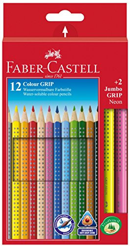Faber-Castell 201170 - Farbstifte Colour, 12-er Etui und 2 Neon Farbstifte Jumbo Grip (3 Set)
