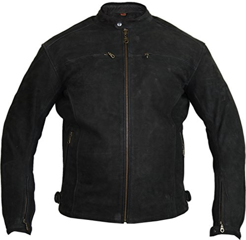 MDM Motorcykel läderjacka av äkta nubuckläder i matt svart (3XL)