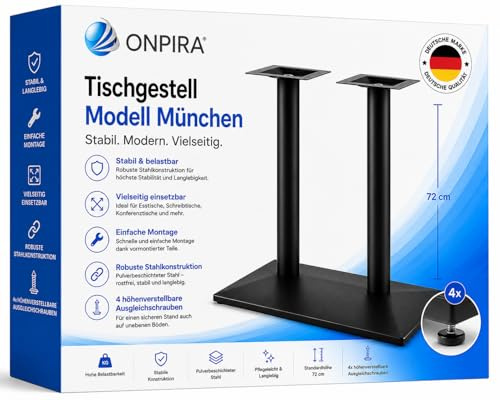 Edelstahlmarkenshop Tischgestell SCHWARZ Modell „München“ in Single und in der Doppelt Variante zur Auswahl (Doppelt)