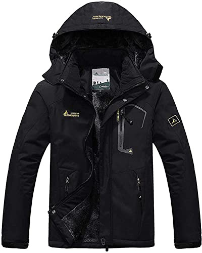 Memoryee Vindtäta skidjackor för män vattentäta fleecefodrade berg snowboard jacka med dragkedja flera fickor Svart 2XL-Men