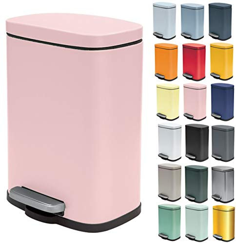 Spirella Akira Cosmetic Bin, 5 Litres, Stainless Steel with Soft Close Mechanism and Inner Bucket, Pink