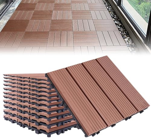 Froadp 30x30cm Pavimento per esterno, Piastrelle in Plastica Composita WPC, Pavimentazione in Plastica-legno all'aperto, Sistema di Grata Plug-in per Balcone Terrazza Giardino(22 pcs, Marron)