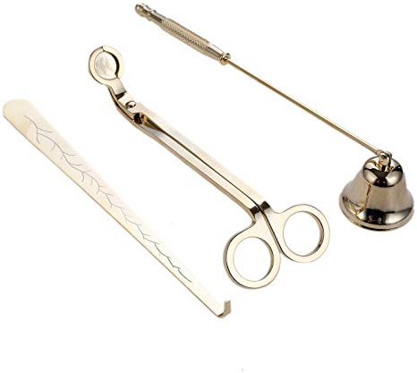 MUXSAM 3pcs Kerzenzubehör-Sets Kerzenabdeckung Rundkopf-Kerzenschere und Kerzenhaken aus Edellstahl,Gold