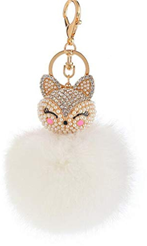 Schlüsselanhänger plüsch Ball Süß Fuchs Strass Perle Taschenanhänger Plüsch-Kugel Autoschlüssel -Anhänger Pompom Glitzer Weich Schlüsselring bommel Keychain Handtaschenanhänger Dekor (# 3)