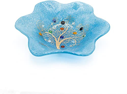 Sospiri Venezia Svuotatasca Piatto Soprammobile Ciotola Albero della Vita Vetro Murano Decorato Murrine e Foglia Oro Idea Regalo Realizzato a Mano Made Italy (19X19 cm)