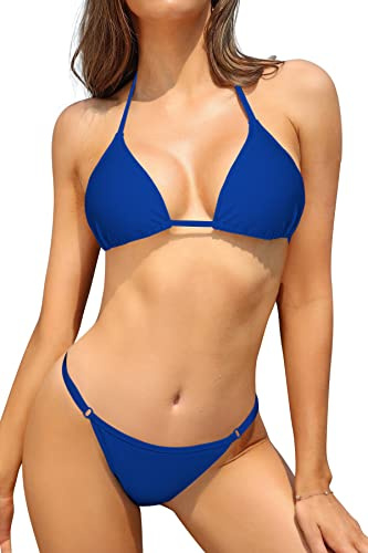 SHEKINI Damen Bikini Set Klassischer Triangel Rückenfrei Bikinioberteil Verstellbare Bademode Brasilianer Niedrige Taille Tanga Bikinihose Zweiteiliger Badeanzug