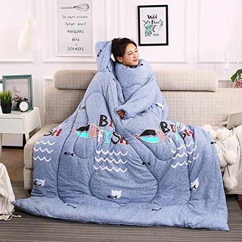 VOCD Lazy Quilt, Dicke Bettdecke Mit Ärmeln, Tragbarer Plüschüberwurf Für Die Couch, Sofa Home Nap, Winterwarme, Vielseitige Bettdecke Zum Fernsehen - Dunkelblau