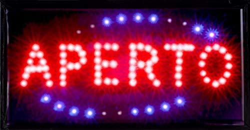 Insegna luminosa a LED con scritta – Aperto 48 x 25 x 2 cm con LED blu lampeggianti [Classe energetica A]