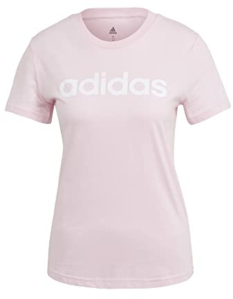 Adidas Damen Essentials Slim Logo Tee, Clear Pink/White, M