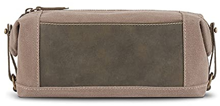 LONDO Kulturbeutel aus echtem Leder und Segeltuch Reise Kulturbeutel Dopp Kit