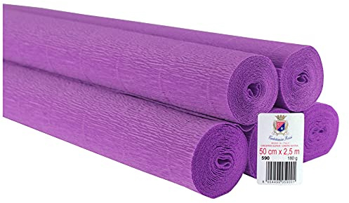 C R Cartotecnica Rossi 5 Rotoli di Carta Crespata da 180g Tinta Unita Colore Lilla N.590