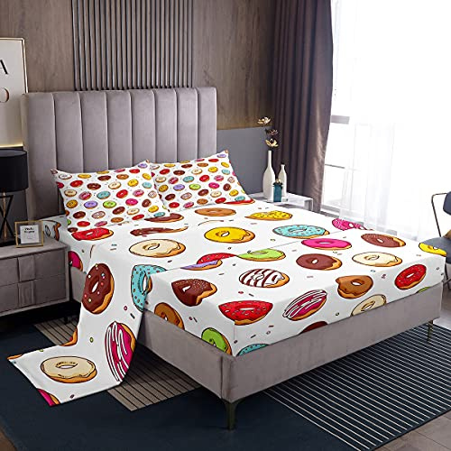 Loussiesd - Set di biancheria da letto con stampa di ciambelle, tema dei dessert, per ragazzi e ragazze, divertente set di biancheria da letto con disegni di cartoni animati, 3 pezzi, misura singolo