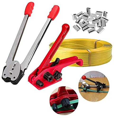 Anmas power Strumenti di reggiatura manuali PET/PP,100m 4 in 1 Set | kit di reggiatura,tenditore per cinghia in poliestere polipropilene da 1/2 -3/5 di larghezza