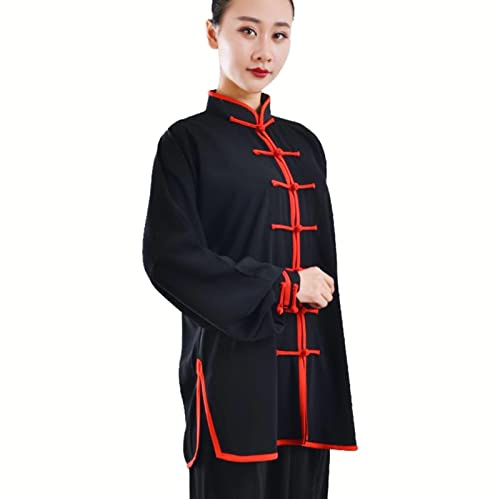 HFCY Uniforme per arti marziali Tai Chi, abbigliamento per Kung Fu, indumenti tradizionali cinesi Wing Chun per uomo e donna, nero-XS