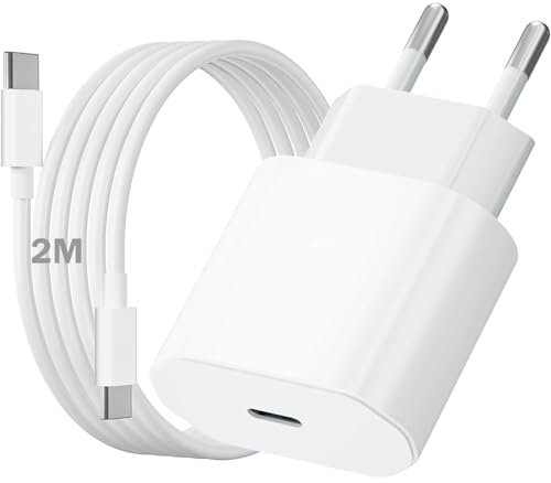 20W USB‑C Power Adapter für Apple, USBC Netzteil Stecker Schnellladegerät Ladestecker Ladegerät für iPhone 17 16 16e 15/16 15 Pro/16 15 Pro Max/16 15 Plus, iPad, AirPods, mit 2m Ladekabel