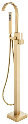 Freistehender Badewannenarmatur, Bodenmontage, Wannenfüller, gebürstetes Gold, Einzelgriff, 360° drehbarer Standauslauf, hoher Durchfluss, Messing-Badewannenarmaturen-Set