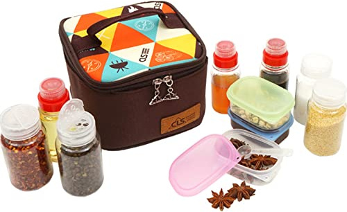 Joyeee TravelSpice Containers Kit, 13pcs 2.7 oz Liquid Bottles, 3.3 oz Sauce Bottle, 4 pcs Spice Box with Spoon, Durable Storage Bag for Camping, Hiking, Outdoor BBQ