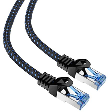 mumbi LAN Kabel 15m CAT 8 Netzwerkkabel Nylon geschirmtes S-FTP CAT8 Ethernet Patchkabel Nylonkabel 2000MHz 40Gbit 1500cm, schwarz, 15.0m