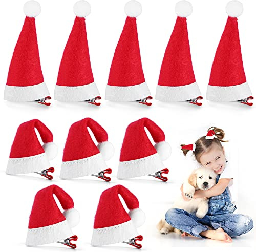 MELLIEX 10 Stück Weihnachten Haarspangen, Mini Weihnachtsmütze Haarklammern Rot Santa Hut Haarschmuck Weihnachts Haarclips für Mädchen Damen (Style#3)