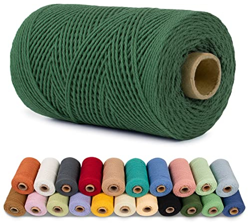 LEREATI Makramee Garn 1mm x 200m Baumwollgarn Baumwollkordel Baumwollseil Baumwollschnur, Macrame Cord 1mm for Makramee und DIY Basteln, Traumfänger, Garten, Hochzeit Dekorationen (Dunkelgrün)