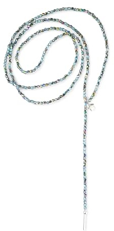 Andrea Traub - FASHION Lange Halskette aus Glasperlen mit Anhänger Stern silber - Y-Kette handgefertigte Damenkette in Aquamarin Türkis glänzend, Geschenk für Frauen