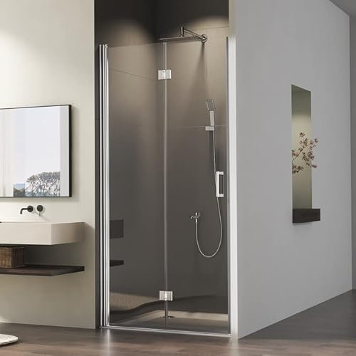 Faltbar Duschkabine in Nische 120x195cm Einzelne Falttür Silber Duschwand Drehfalttür mit 6mm Nano ESG-Sicherheitsglas, Dusche Nischentür Duschabtrennung Duschtür beidseitig 180° schwenkbar