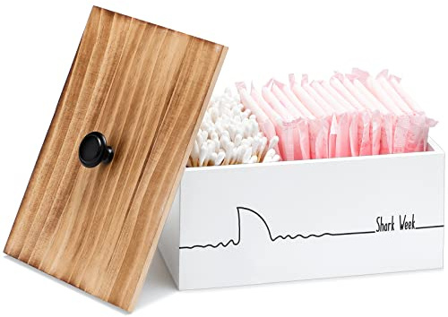 Hoolerry Tamponhalter aus Holz für Badezimmer, Bauernhaus-Pad und Tampon-Organizer, femininer Produktorganizer, rustikaler Aufbewahrungsbehälter für Badezimmer-Arbeitsplatte (einfacher Stil)