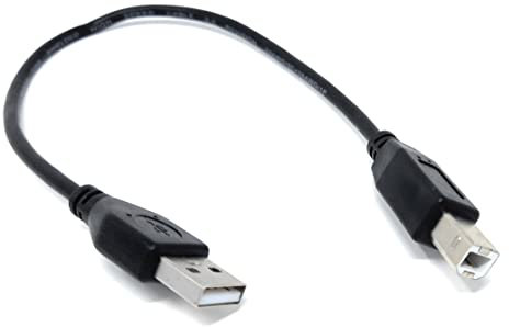 DRUT 30cm short USB A to B 2.0 24AWG High Speed Cable Lead for Printer Scanner Music Instrument 1ft Black Nickel Connectors