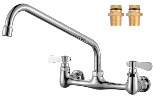 iVIGA Commercial Sink Faucet with 14” Swivel Spout, 8 Center Wall Mount Kitchen Faucet, Dual Handles Brass Utility Sink Faucet for Laundry Room Restaurant Compartment Sink, Polish Chrome