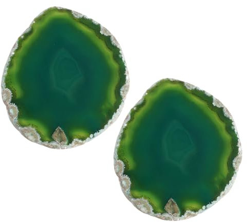 Soulnioi Posavasos de ágata natural para bebidas, posavasos de piedra de geoda, rodajas de ágata, posavasos de vidrio para mesa de café para regalo de inauguración de la casa (verde x 2)