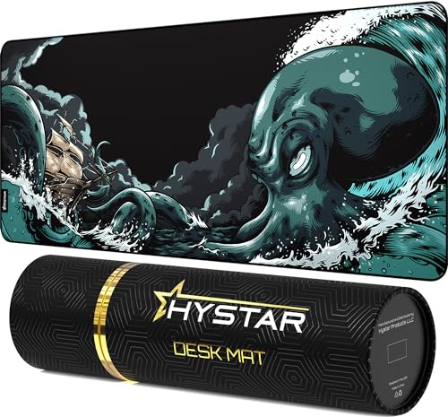 Hystar Extended Gaming Mouse Pad | 5mm Thick, Waterproof Surface, Smooth Polyester Fabric, and Natural Rubber Base | Mythic Kraken (XXXL 45 x 20)