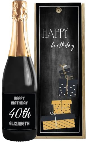 Regalo Personalizzato bottiglia di vino 0.75 lt. con cassetta in legno per compleanno | Idea regalo originale per Lui e Lei | Regalo Personalizzabile Compleanno Amico (Prosecco DOC, Glitter)