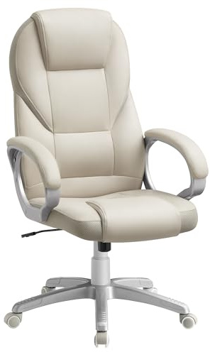 SONGMICS Ergonomica, Poltrona Direzionale, Sedia Girevole e Altezza Regolabile, da Scrivania in Studio e Ufficio, con Rotelle, OBG022W01, Bianco Crema Bianco Crema Bianco Crema, 7370(112-122) cm