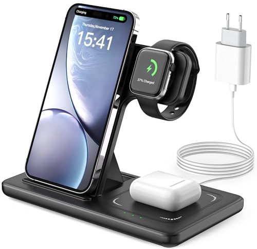 Chargeur Induction 3 en 1, Wireless Charger 15W Replacement for iPhone 16/15/14/13/12/Pro/Max/Plus, Watch Ultra 10/9/8/7/6/5/4/3, Earbuds 4/3/2/1 Pro, Station de Charge, Chargeur sans Fil LUOATIP