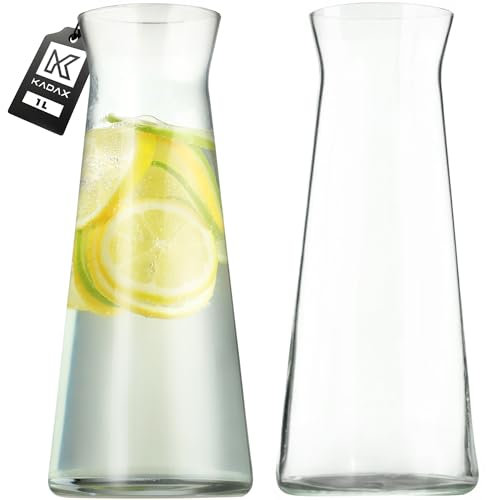 KADAX Caraffa in Vetro Resistente per Acqua, Succhi di Frutta, Limonata, Latte - Lavabile in Lavastoviglie, Senza Piombo (1 L - 2 Pezzi)