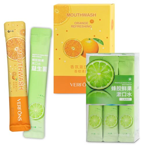 Mini-Mundspülung, tragbare Reisegröße, 100 ml, einzeln verpackt, für frischen Atem, einfach zu tragen, ein Muss für Arbeit, Reisen, Verabredungen, Orange und Limettenminze, je 40 Stück
