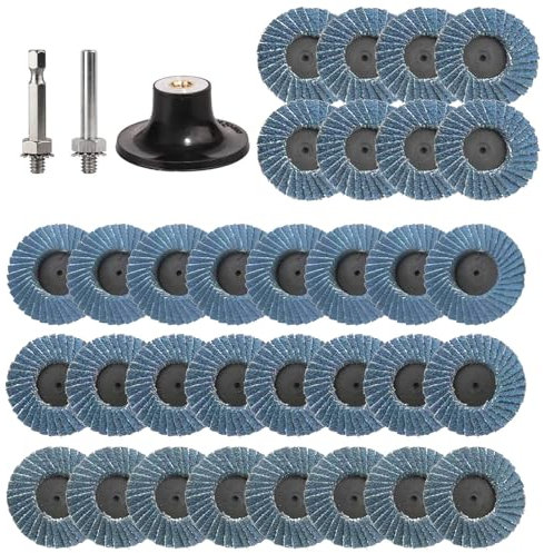 35 PCS Disque à Lamelles 2 Pouces/50mm pour Meuleuse d’Angle et Support de Disque de Ponçage 40/60/80/120 Grains, Disques à Meuler, Disques Abrasifs, Disque à Lamelles Conique