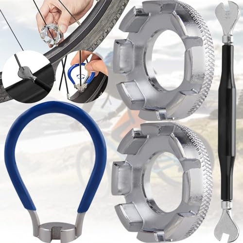 Weploda 4 Stück Nippelspanner Fahrrad Speichenwerkzeug, Universal Speichenspanner Fahrrad, Reifenheber Fahrrad Speichenspanner, 6 Größen 10-15 Gauge Speichenspanner, Reparatur Fahrradspeichen (Silber)