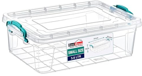 Best House | Plastic Storage Box with Clips Lid | Size 3.6L(L:31.2cm W:20.5cm H:9.4cm) | Set of 1 | Stackable Clear Durable Multipurpose Office supplies Home Kitchen Tools Crafts Household(SMALL Size)