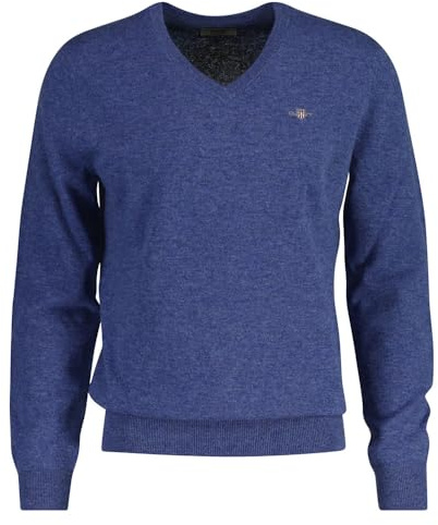 GANT Extrafine lammull V-hals, Stenblå melerad, S