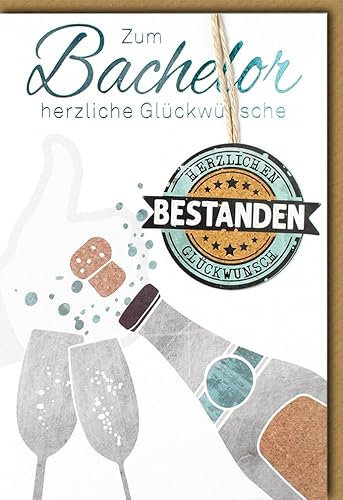 Verlag Dominique Glückwunschkarte zum Bachelor - Sektflasche Motiv, Akademische Feier zur erfolgreichen Prüfung, Universitätsabschluss Toast - mit Umschlag