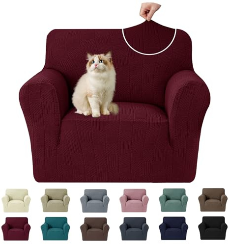 Ystyle Stretch Couchüberzüge 1 Sitzer Mit Armlehne, Burgunderrot | Sessel Überzug Antirutsch, Universal Sofa Cover, Durable Waschbar Couch Bezug, Kratzfester Sofahusse Für Haustiere