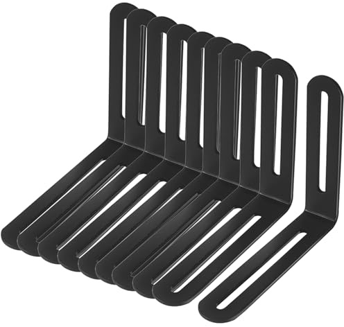 L-formade hörnfästen justerbara, 120 x 100 mm vinklat vinkelfäste hörnstöd, metallhyllstöd, möbelfästfog (paket med 10, svart)
