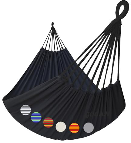 GOCAN Hängematte Outdoor 2 Personen 220x150cm Gesamtlänge 330cm Last 300kg Leinwand-Baumwoll -hängematte für Garten Indoor Kinder Balkon schwarz XXL